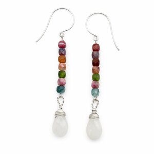 HK7670 Rainbow Tourmaline & Moonstone Hook Earrings
